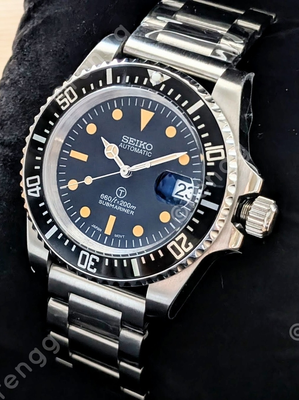 Vintage Black 40mm Seiko Automatic Submariner Diver Mod Watch Sapphire 24jewels